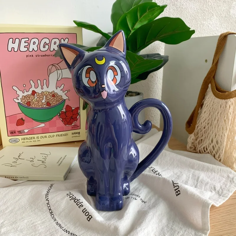 2024 neue Ankunft Sailor Moon Katze Keramik Tassen Schwarz Weiß Katze Cartoon Becher Mit Griff Anime Nette Trinken Wasser Milch Tasse Weihnachten geschenk