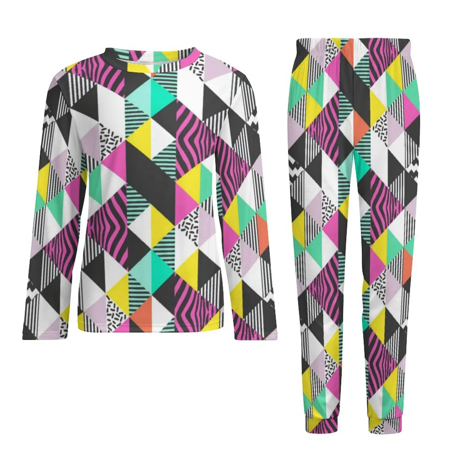 Pijamas de arte geométrico moderno para hombre, ropa de dormir elegante con triángulos abstractos, conjuntos de pijamas de diseño de habitación de dos piezas de manga larga para primavera