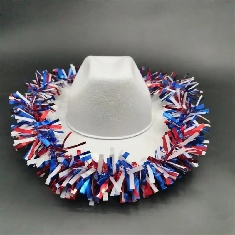 31BF Homburg with Unique Patriotic Tinsel Vacation Top Hat Panama Hat Porkpie Hat Surprise Gift for Boyfriend Father Uncle