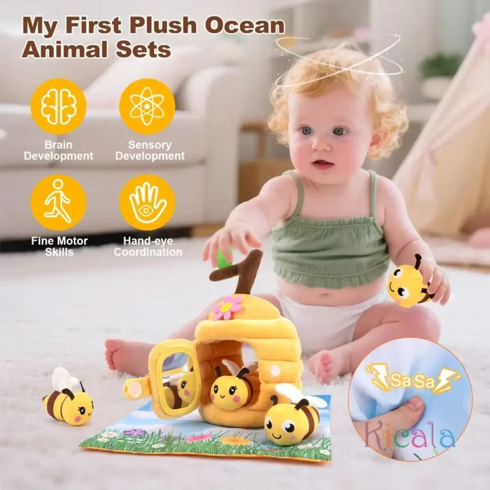 Adorable Cartoon Animals House Bee Doll Soft Cute Simulated Farm Set Kawaii Fluffy Bees Build Their Hives Christmas Gift