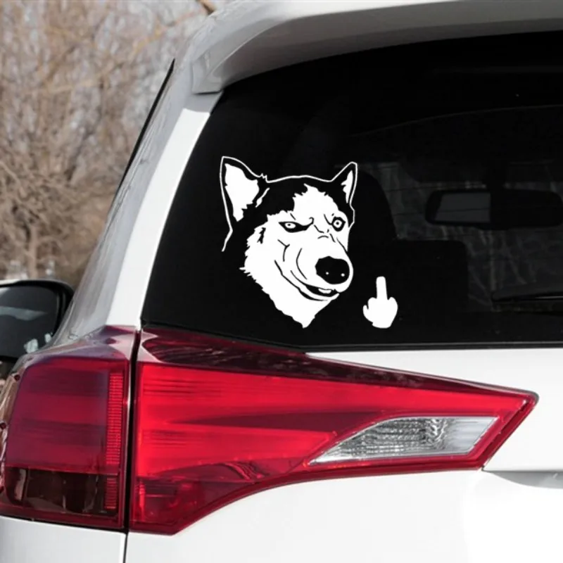 Siberian Husky Сибирский хаски Car Stickers Dog Middle Finger Lovely Funny Reflective For Window Windshield Trunk Bumper C40