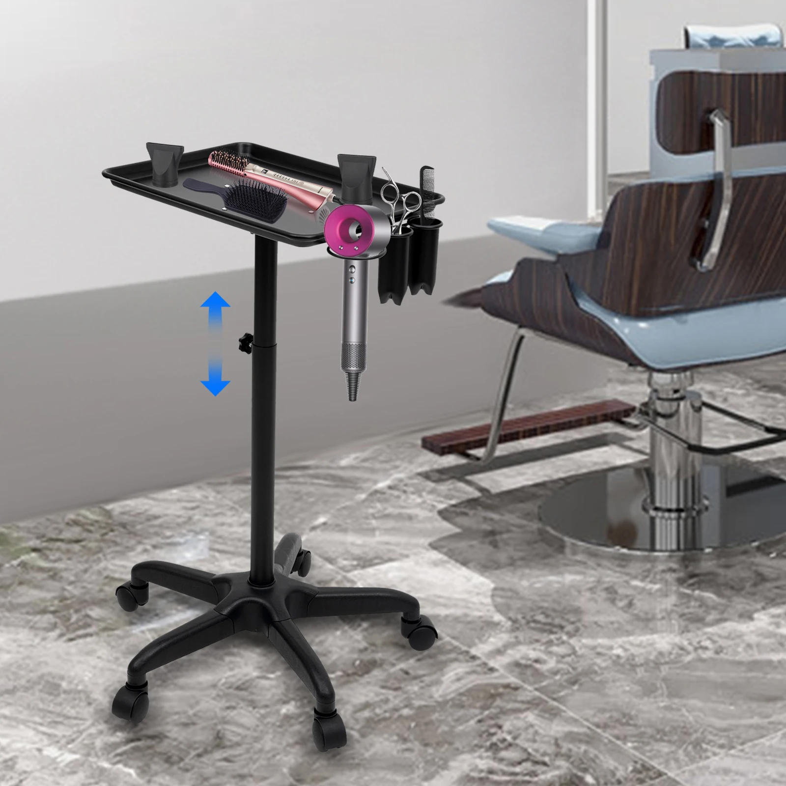 

Hairdressing Tool Cart Height Adjustable Salon Trolley Black Movable Beauty Salon Tray with Wheels for Barber Shop Beauty Salon