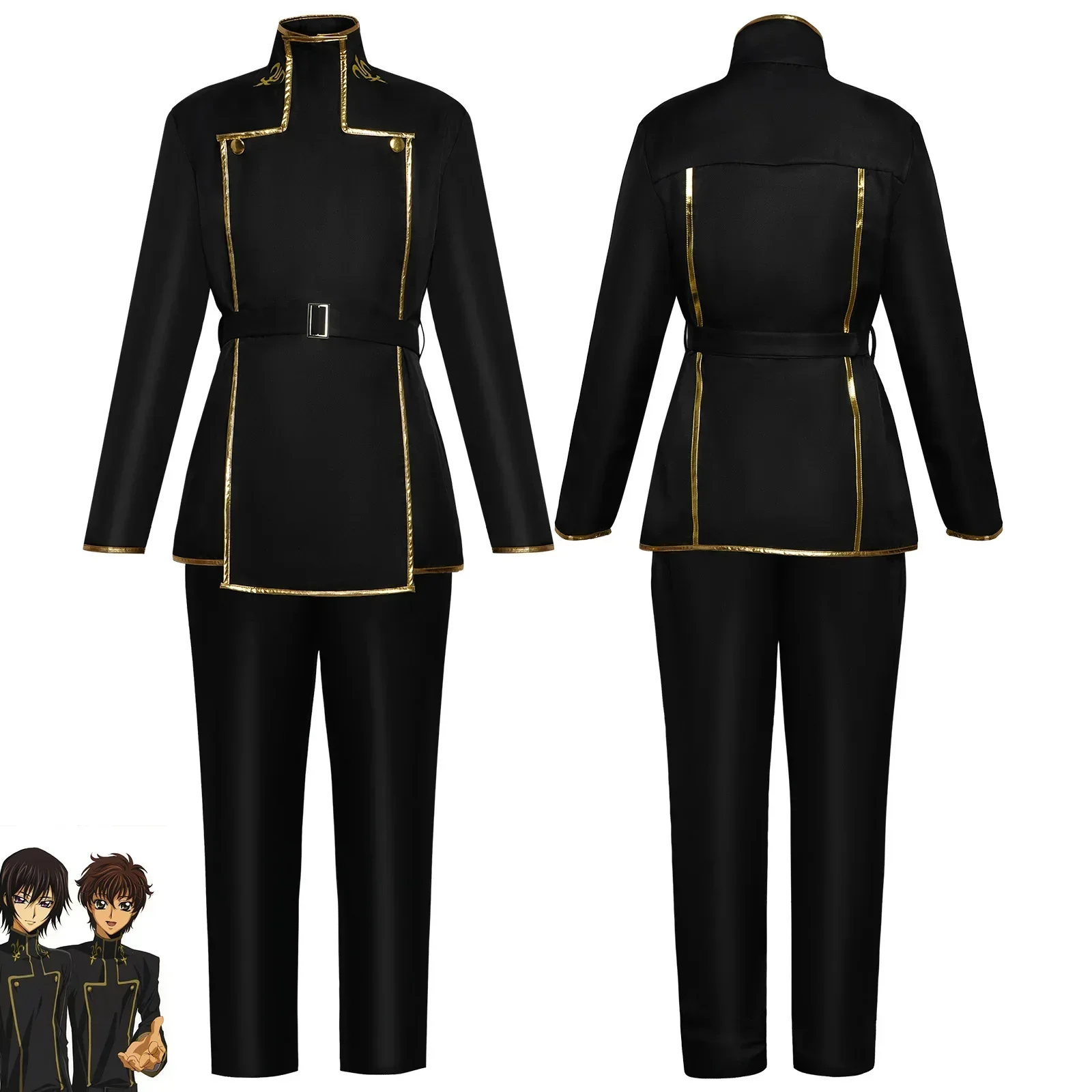 

Anime Code Geass Cosplay The Rebellion Lelouch Lamperouge Costume Men Uniform Black Coat Pant Belt Outfits Halloween Carnival