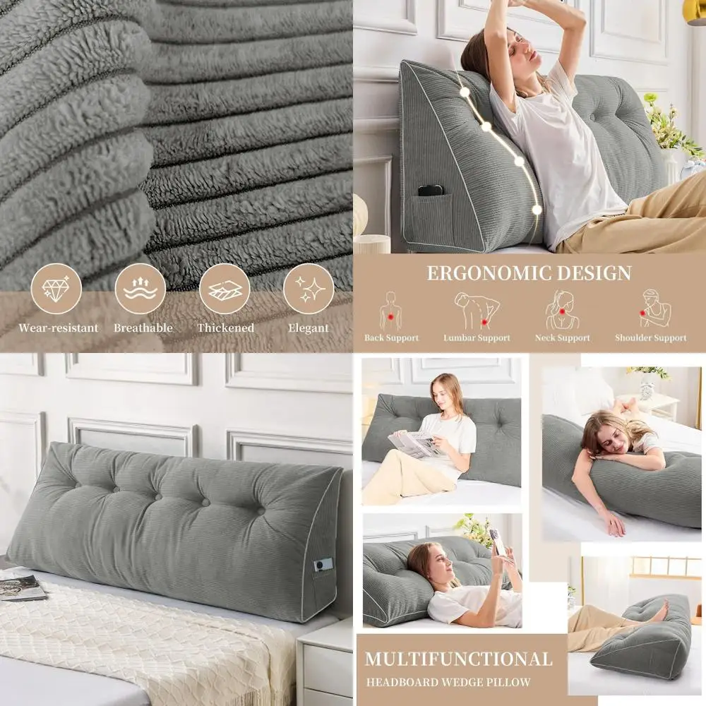 

Ergonomic Wedge Headboard Pillow with Removable Cover, Ideal for Sitting and Reading in Bed, Light Grey
