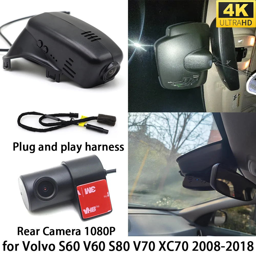 for Volvo S60 V60 S80 V70 XC70 4K DVR Dash Cam OEM Front Rear Camera Video Recorder Wifi 2160P Loop Recording Night Vision