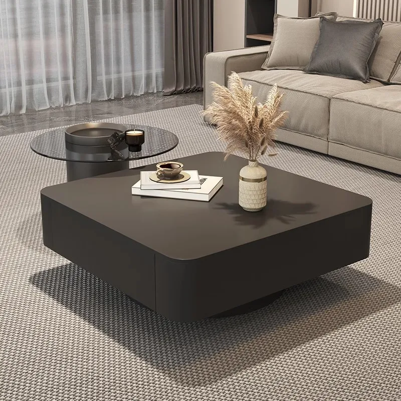 

Italian minimalist rock slab coffee table small apartment modern minimalist designer black household square coffee table glass t