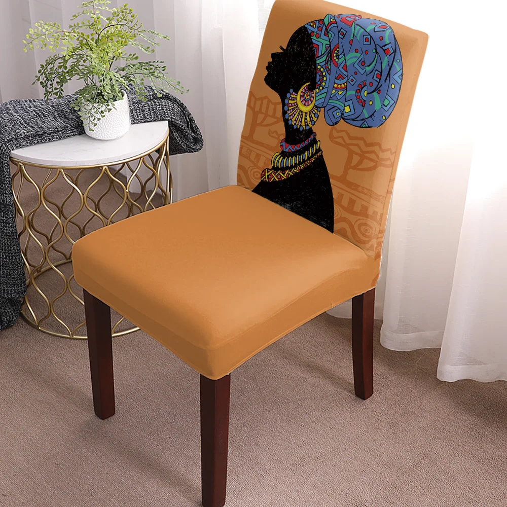 Dining Chair Covers African Woman Geometric Figures Chair Covers Modern Elastic Printing Hotel Wedding Home Chair Covers