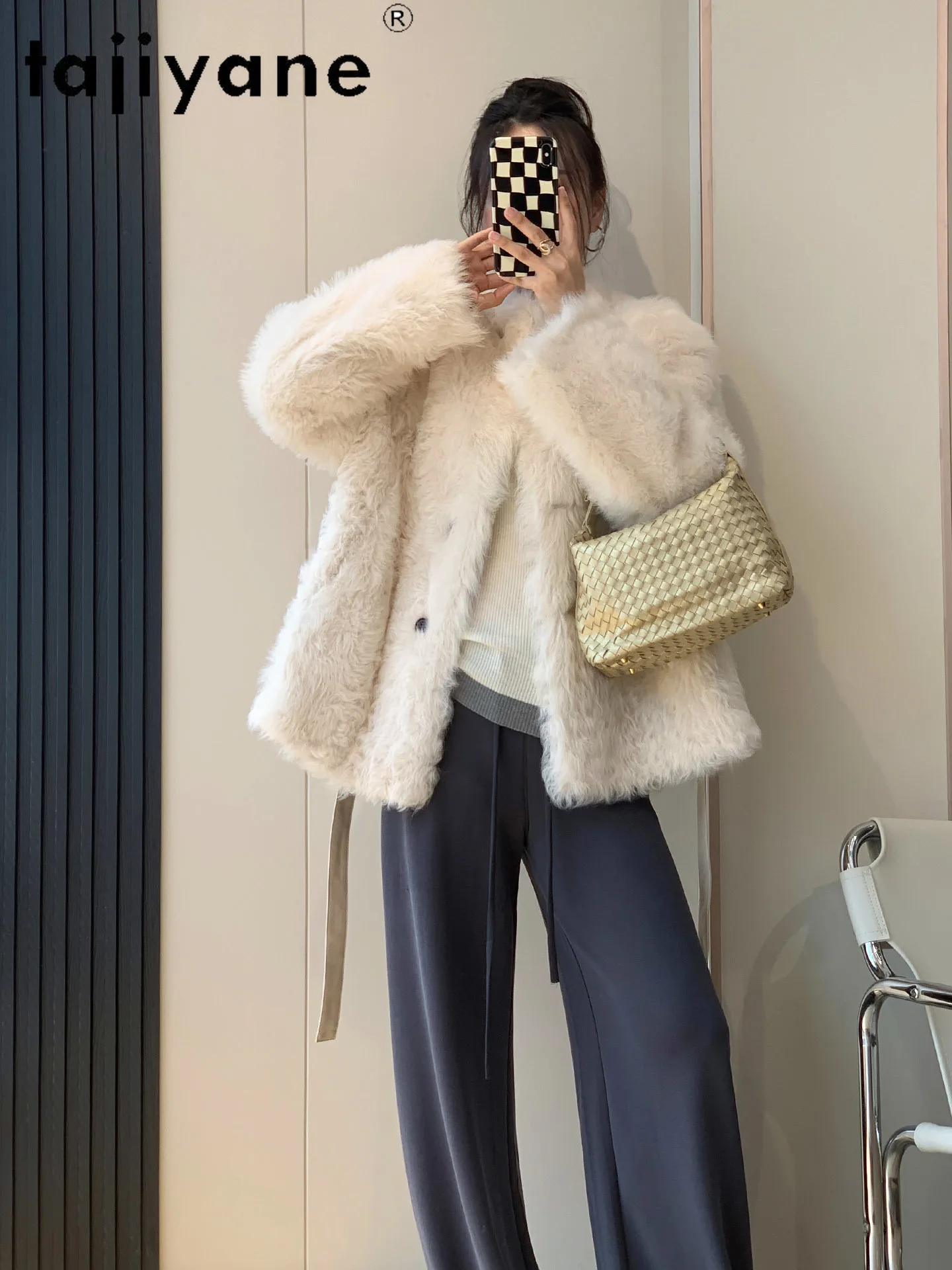 TAJIYANE 100% Naturalna Wełna Toskańska Skóra Owcza Dwustronny Płaszcz Futrzany Damski Ekskluzywna Kurtka z Prawdziwego Futra Zimowe Ubrania 2025 fourrure