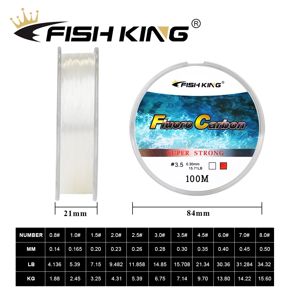 Ryba král fluorouhlíkových povlak rybaření linky 100M 4.13-34.32LB monofil rybaření linky vůdce vrt linky