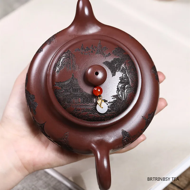 التقاليد الصينية ييشينغ الأرجواني الطين إبريق الشاي اليدوية المشهد براد شاي سعة كبيرة الجمال غلاية Zisha طقم شاي Teaware 380 مللي