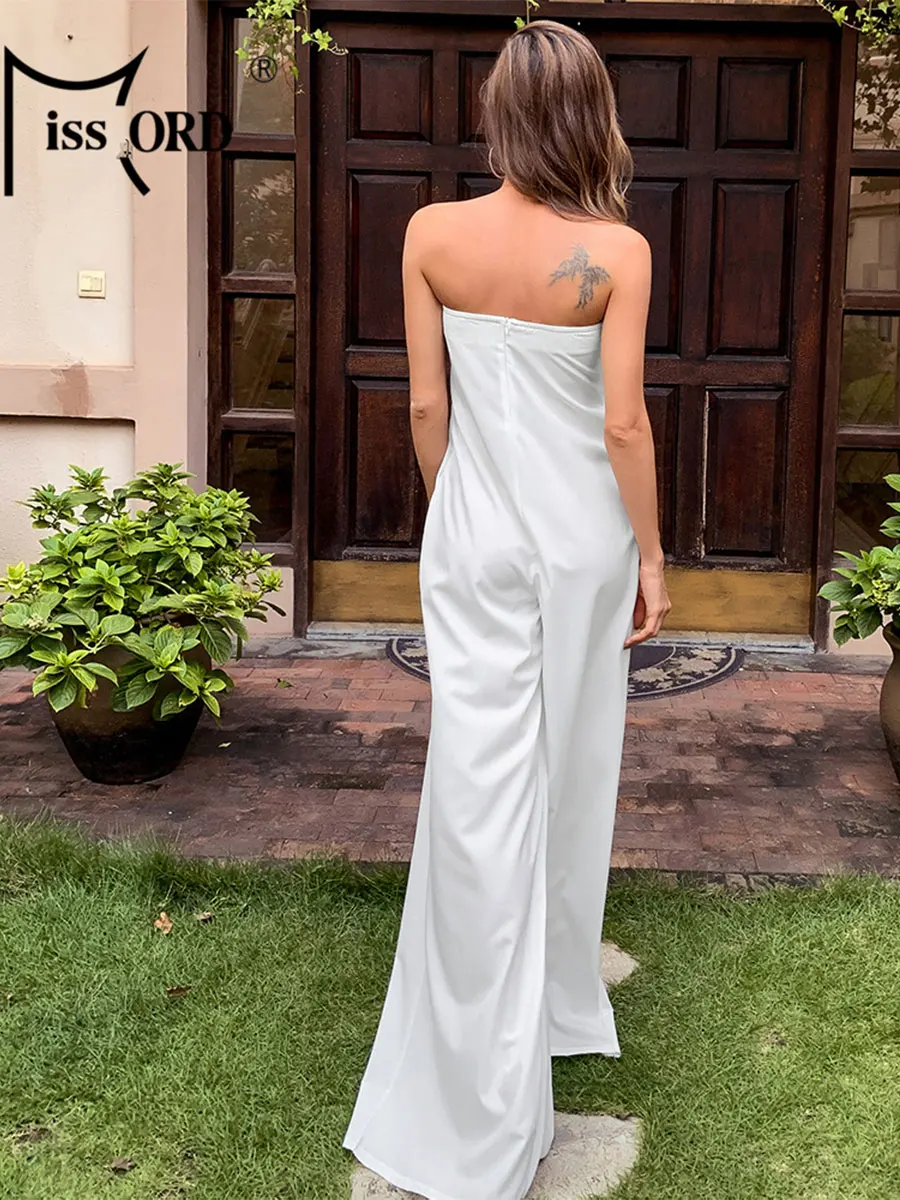 Missord White Jumpsuits Wide Legs Pants Summer Women Off Shoulder Backless Casual Rompers With Pockets Elegant Red Flare Pant