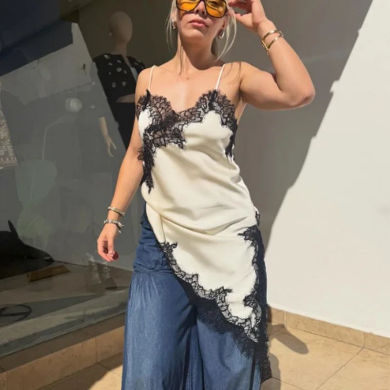 Sukienka koronkowa damska HXAO, satynowa sukienka na imprezę, sukienki damskie bez rękawów, żółta sukienka na Nowy Rok, asymetryczna sukienka bez pleców, seksowne sukienki.