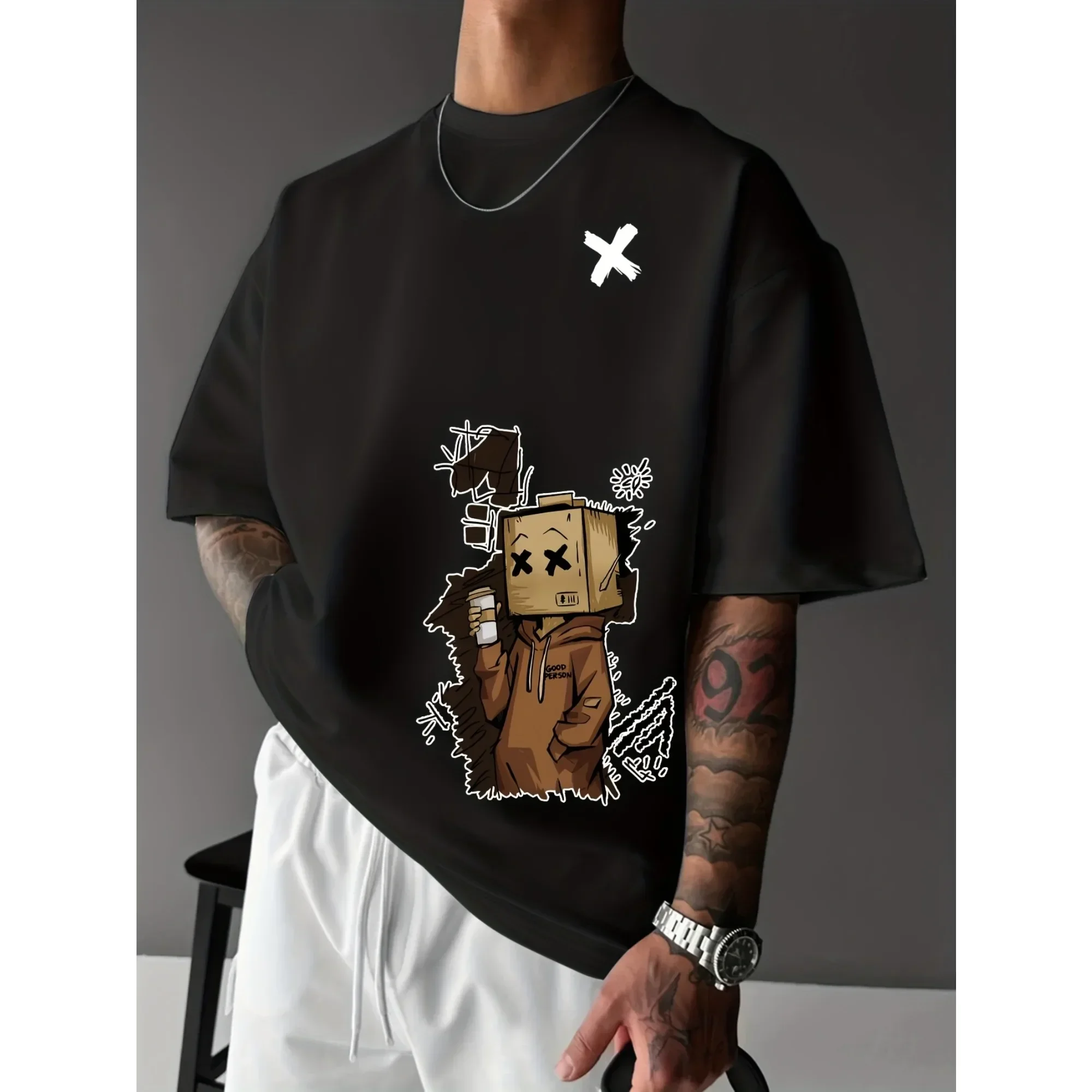 Men's and Women's T-shirts with Graffiti Patterns Street Wear Casual Cotton Short Sleeved Tops
