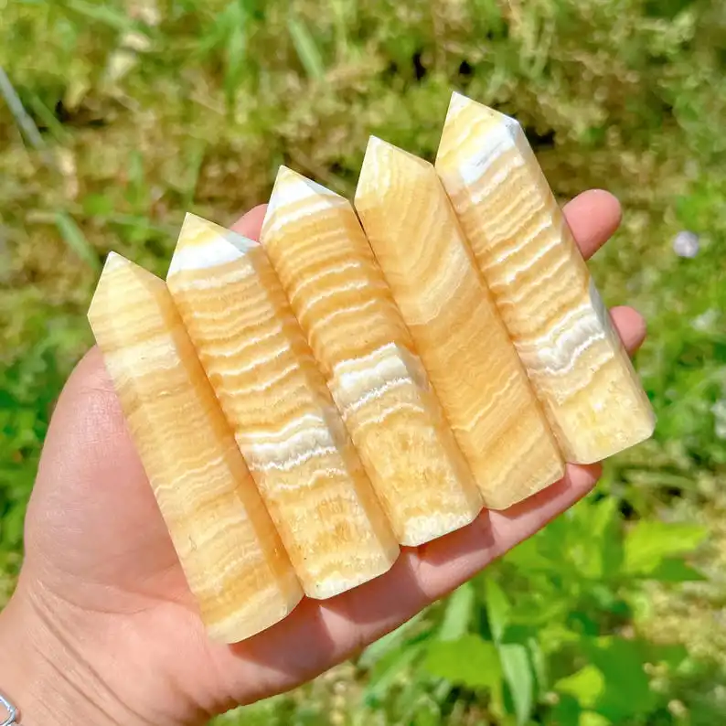1pc Natural Yellow Calcite Obelisk,Crystal Tower,Home Decoration,Reiki Healing,Crystal Collectible,Crystal Wand