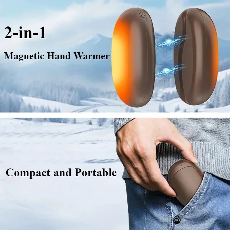 

2Pack Magnetic Electric Hand Warmers 5000mAh Large Capacity 3 Heat Settings Portable USB Hand Warmer for Winter Outdoors Camping
