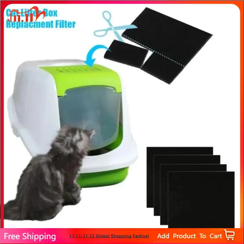 

4Pcs Cat Litter Box Filter Cotton Deodorant Replaceable Deodorizer Activated Carbon Filters Charcoal Pet Cats Litter Box Pads