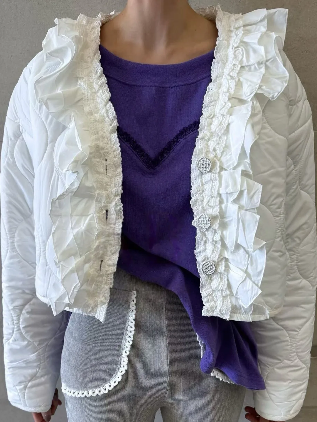 

Осень-зима, модная универсальная кружевная хлопковая куртка с v-образным вырезом, женская корейская милая антивозрастная теплая хлопковая одежда