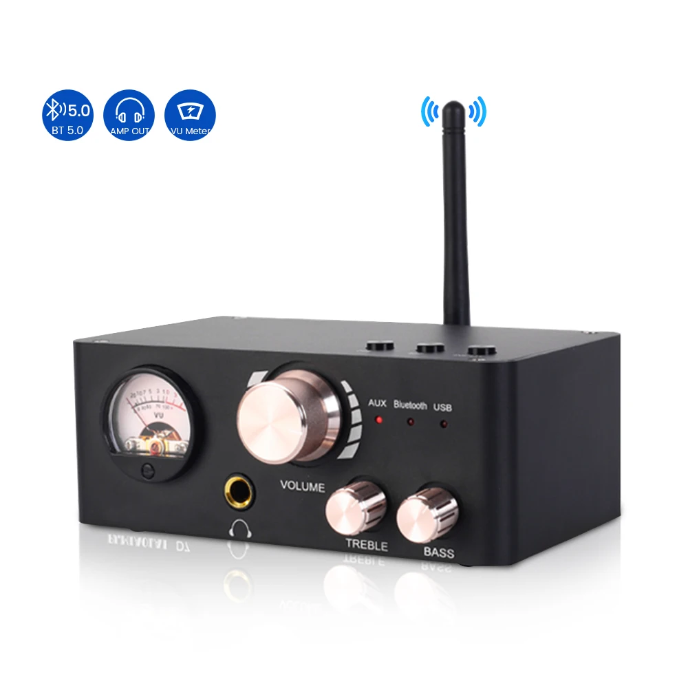 

PJ. MIAOLAI D7 HiFi Bluetooth Audio Amplifier NE5532 MA12070 Earphone Amplifier AUX USB 80W×2 For Home AMP With VU Meter