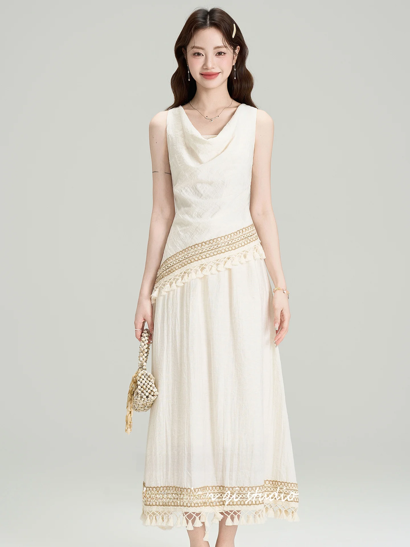 

Летний женский топ и юбка с асимметричной бахромой и жилет Svel, круглый комплект из двух предметов Faion