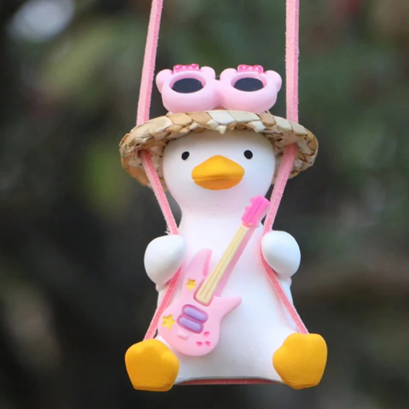 Anime Pink Swing Duck Car Decoration Pendant Cute Auto Rearview Mirror Hanging Ornament For Women Car Ineriror Accessories image 5