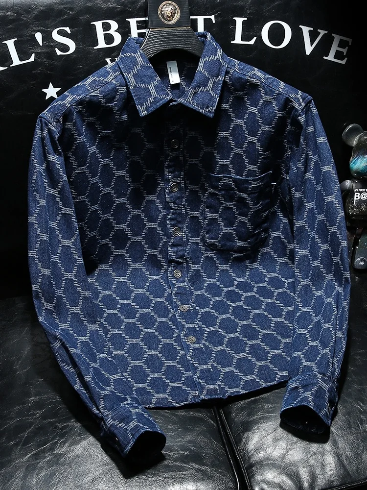 

Men's Casual Denim irt 2024 Faion Embroidery Design Premium Feel Loose Fit Long Sve Youthful Sle Four Seasons Wear