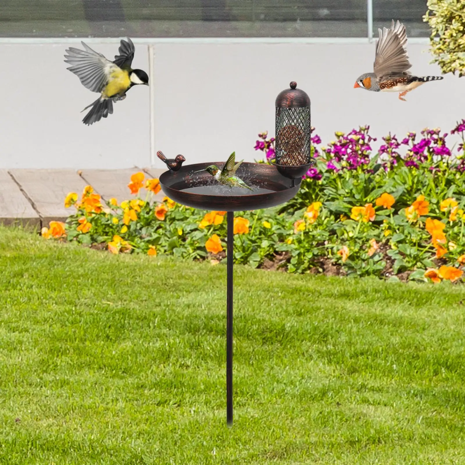 Bird Bath Bird Feeder Water Bowl Decor SPA Weather Resistant Freestanding with Metal Stake Birdbath Bowl for Outdoor Birding