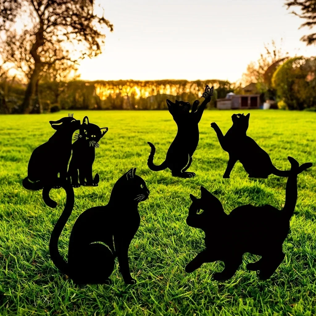 2D Set Add a Touch of Whimsy to Your Garden with this Adorable Metal Cat Fence Decoration Wall Art Decoration for Party Decor