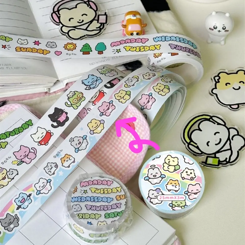Korean Small Animals Tape Cute Handbook Collage Material Die-cut Stickers Roll School Stationery Graffiti Style image 5