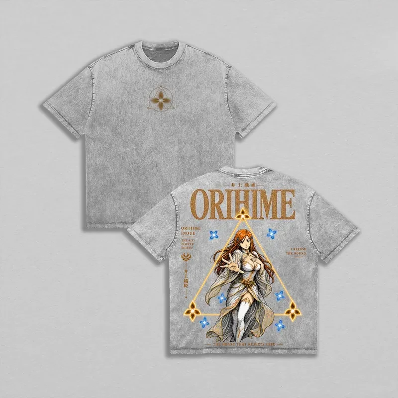Orihime Inoue BLEACH Anime T-shirt Men Women Clothing Vintage Washed Oversized T Shirt Summer Short Sleeve Cotton Tee Clothes