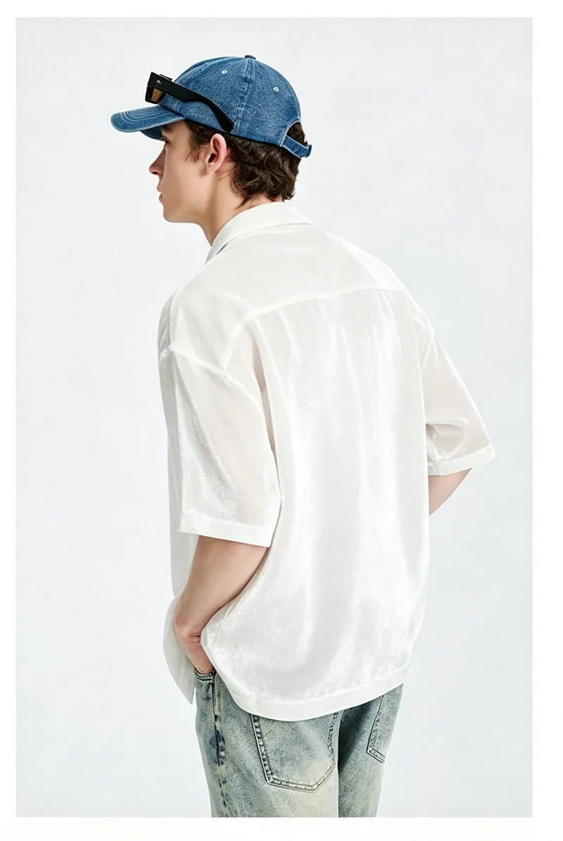 Fengbaoyu  Natural Silk  Velvet Men's Shirt  Simple Elegant Short-Sleeved Top  Comfortable Soft, Breathable Sweat-Wicking