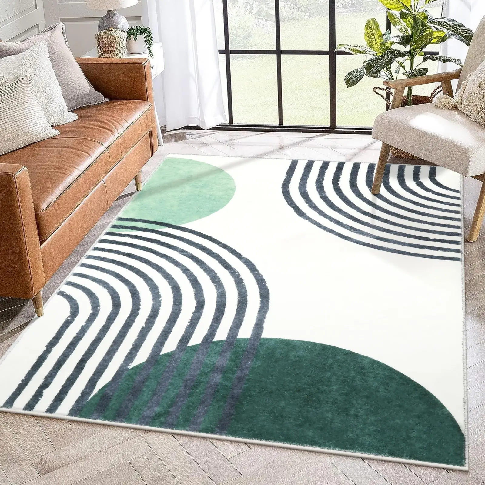 Boho Modern Abstract Area Rug for Home Living Room,Non-Slip Blue Carpet for Bedroom Geometry Floor Mat for Baby Boy Room Dorm