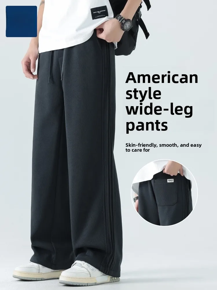 

American Sle Loose Straight Leg Pants Men's Spring Autumn Loose Trousers Spring Teenage Elastic Waist Dra Casual Sweatp...