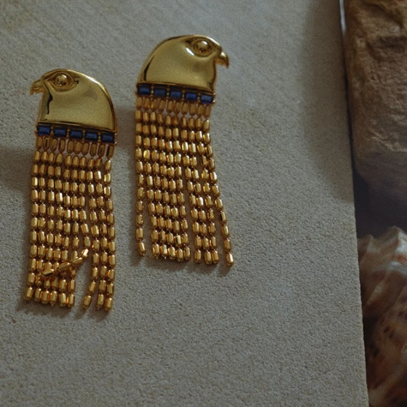 مجموعة أقراط متدلية من النحاس المطلي بالذهب عيار 18 قيراط على شكل حيوان النسر على الطراز المصري للنساء، إكسسوار أذن نسائي #6