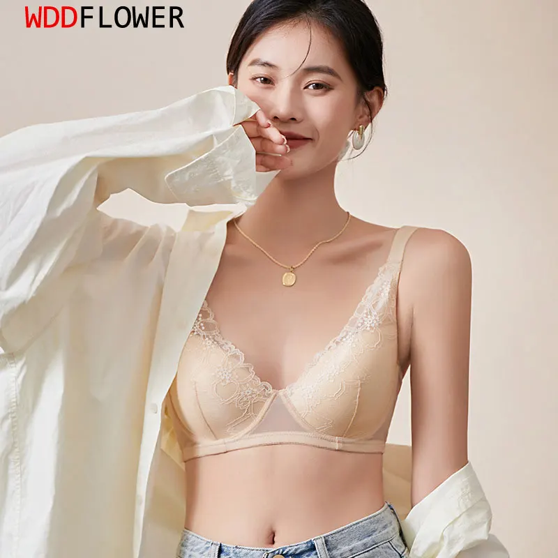 Women Silk Bras 100% Mulberry Silk Lining Lace Surface Wire Free Wireless Bra Bralette Everyday Wear TA019