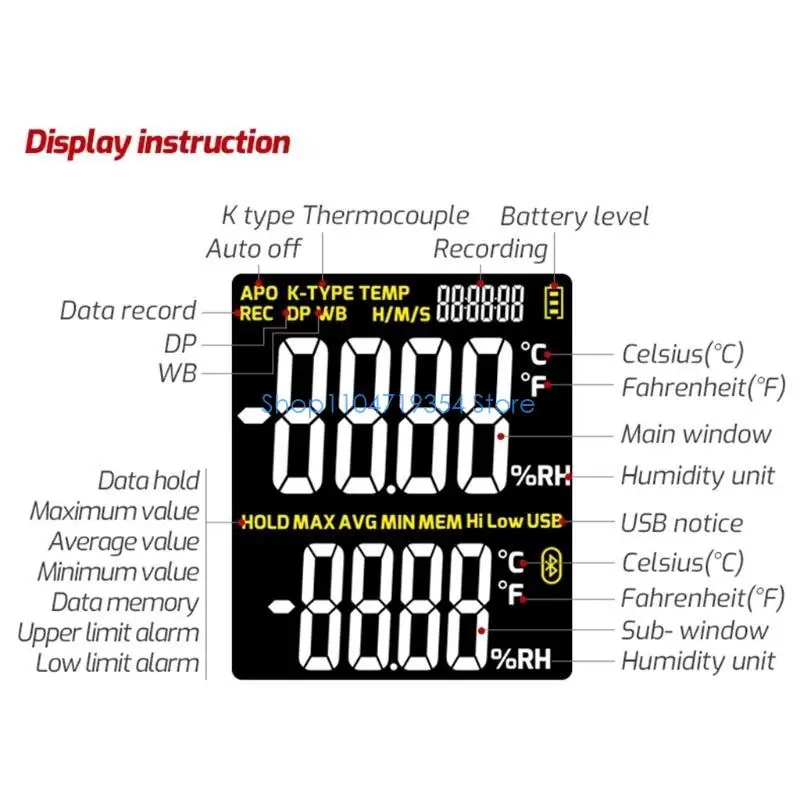 0XLD Psychrometer Temperature Humidity Meter Thermometer Hygrometer Thermometer Hygrometer Monitor with Dew Point