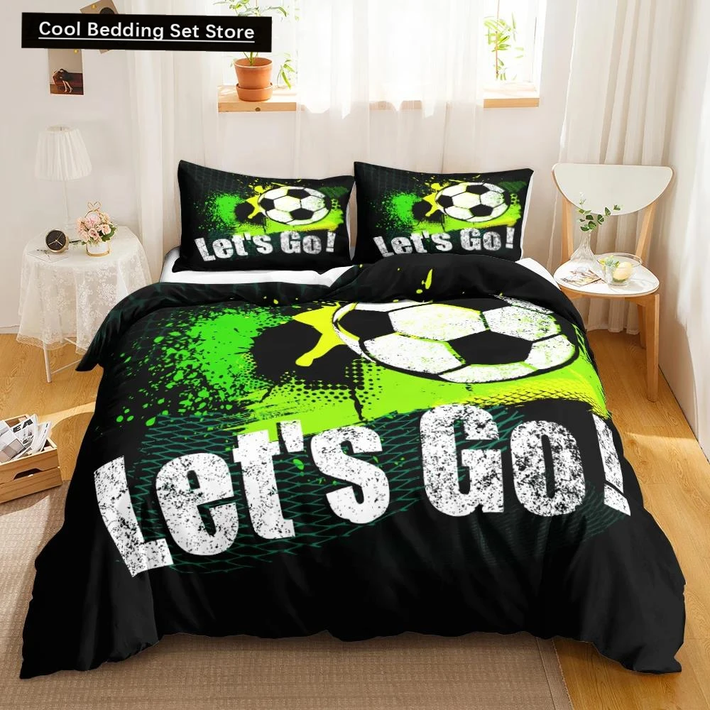 

Soccer Duvet Cover Set Soccer Comforter Cover for Kids Girls Teens Sports Theme Breathable Let's Go Twin Polyester Qulit Cover