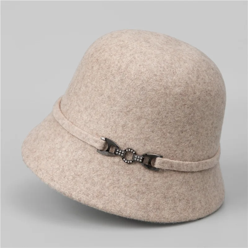 

Premium Quality Winter Solid Wool Bucket Hat For Women Designer With Buckle Retro Vintage Casual Female Autumn Fisherman Cap