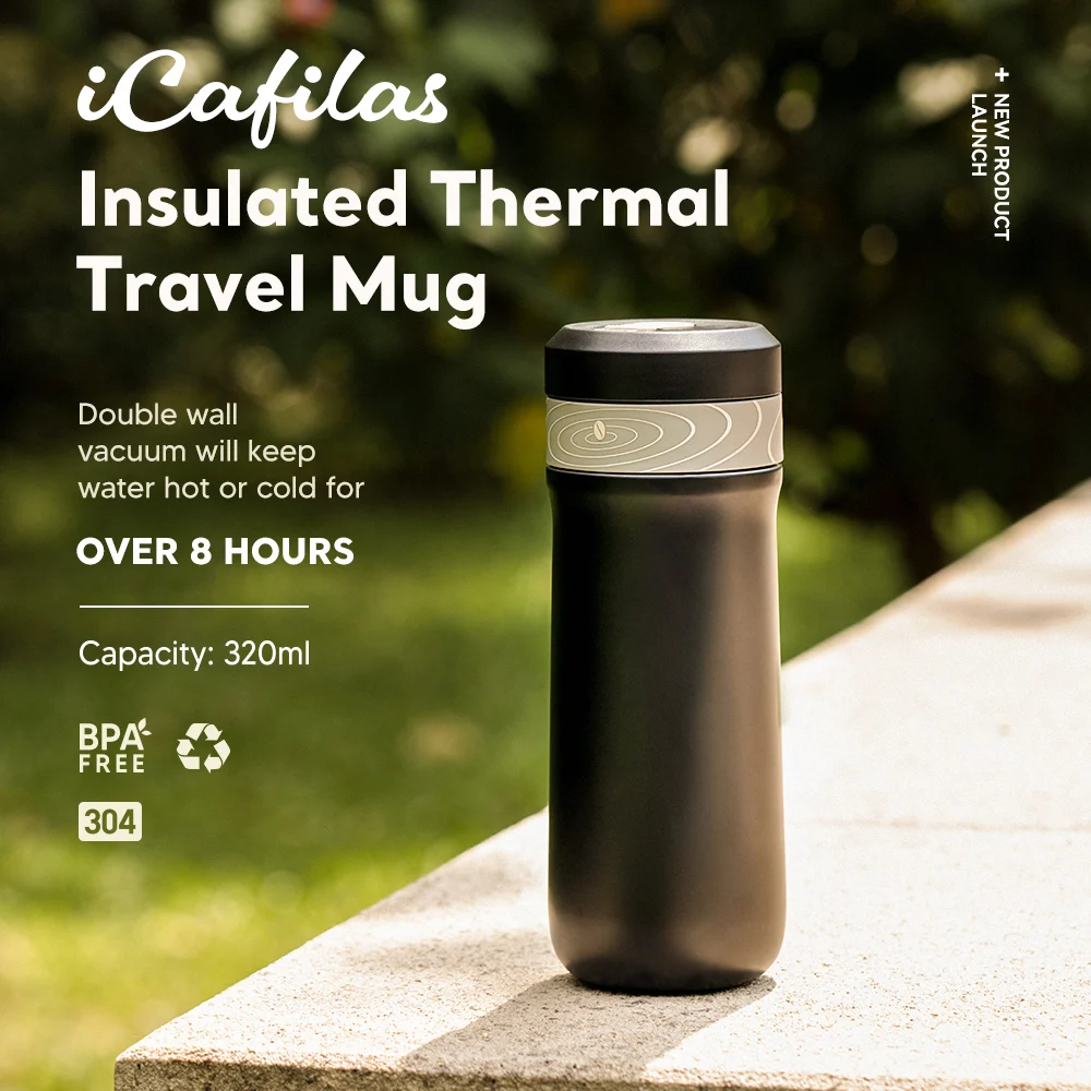 iCafilas 320ML Insulated Thermal Travel Mug Portable Vacuum Pot Hot & Ice Water Coffee Tea Bottle With  Leak-Proof  Save Lock