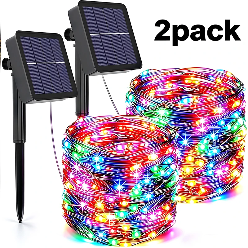 Solar LED Copper Wire String Lights 8 Modes Waterproof Outdoor Christmas Lights for Garden Party Yard Decor