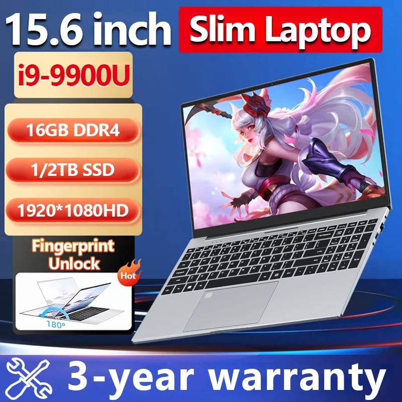 New 15.6 inch Portable Laptop Intel Core i9 9900U Computer Windows 11 Pro 16GB DDR4 1TB SSD Office Notebook PC Gaming Laptops