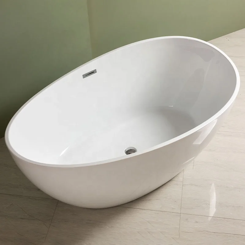 Modern Contemporary Oval Acrylic Freestanding Soaking Bathtub Factory Direct With Drain & Overflow For Bathroom Use