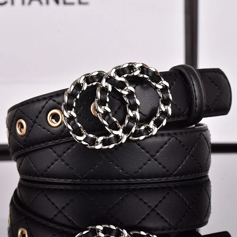 

French High-end Genuine Leather Belt, Classic Cowhide Diamond-patterned Belt for Women, Personalized Double C Belt