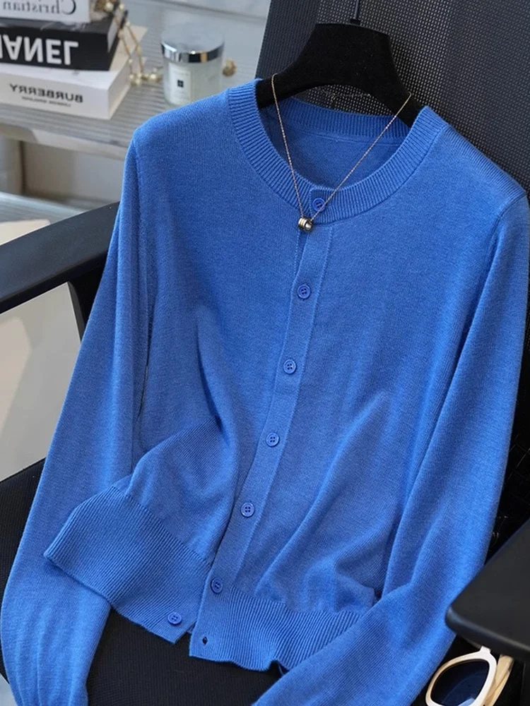 

Мягкий уютный однотонный вязаный кардиган с круглым вырезом и одной пуговицей для женщин, в корейском стиле, свободного кроя, теплый