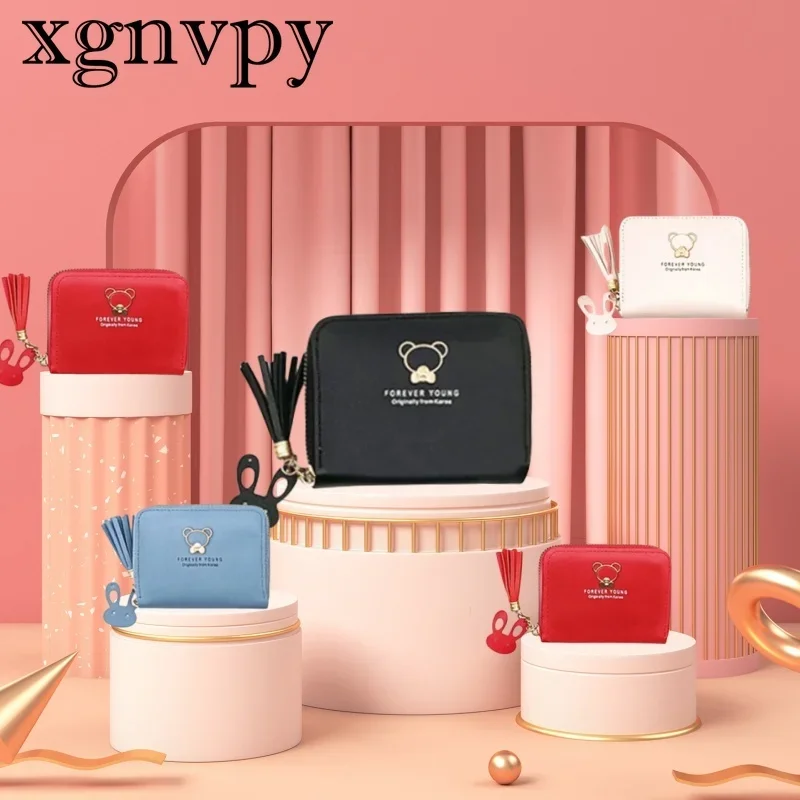 Xgnvpy Little Bear Decoration Women Wallet New Fashion Short Coin Purse Card Holder Small Ladies Wallet Female Hasp Mini Clutch