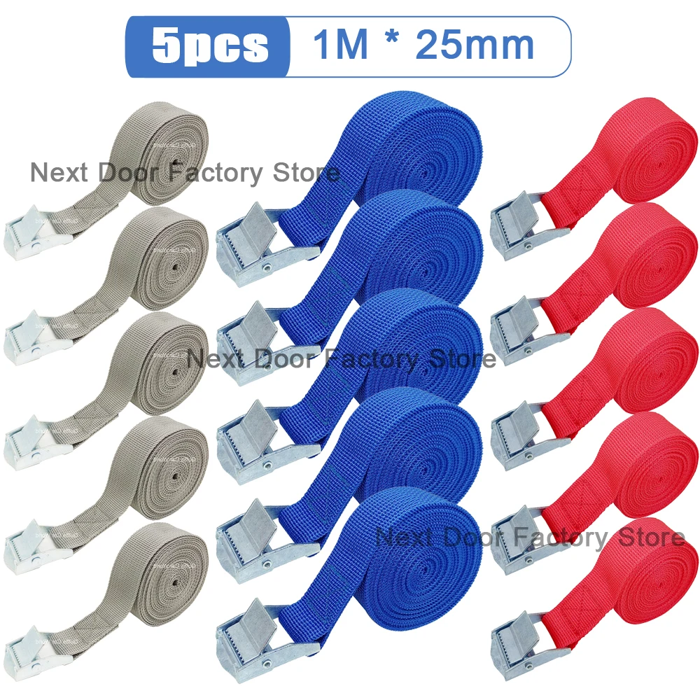 5pcs 1M Buckle Tie-Down Belt Cargo Straps For Car Motorcycle Bike With Metal Buckle Tow Rope Ratchet Belt for Luggage 3 Colors