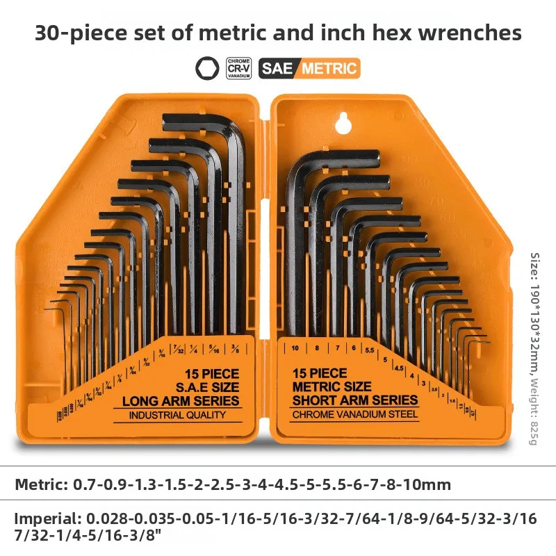30-Piece Ball End Hex Wrench Kit, Mixed Metric & Imperial Allen Keys, Internal Hex Drivers, Ideal for Mechanical Upkeep & Equipm