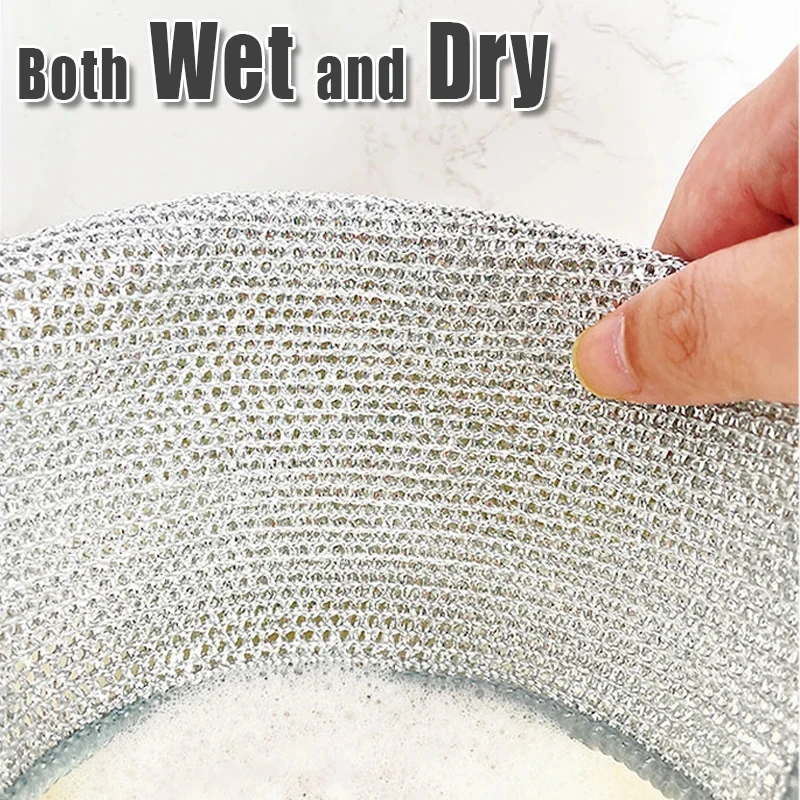 FAIS DU20cm Steel Wire Dishcloths Double-Layer Non-stick Oil Iron Dishrag Kitchen Pan Pot Microwave Stove Cleaning Dishcloth Rag