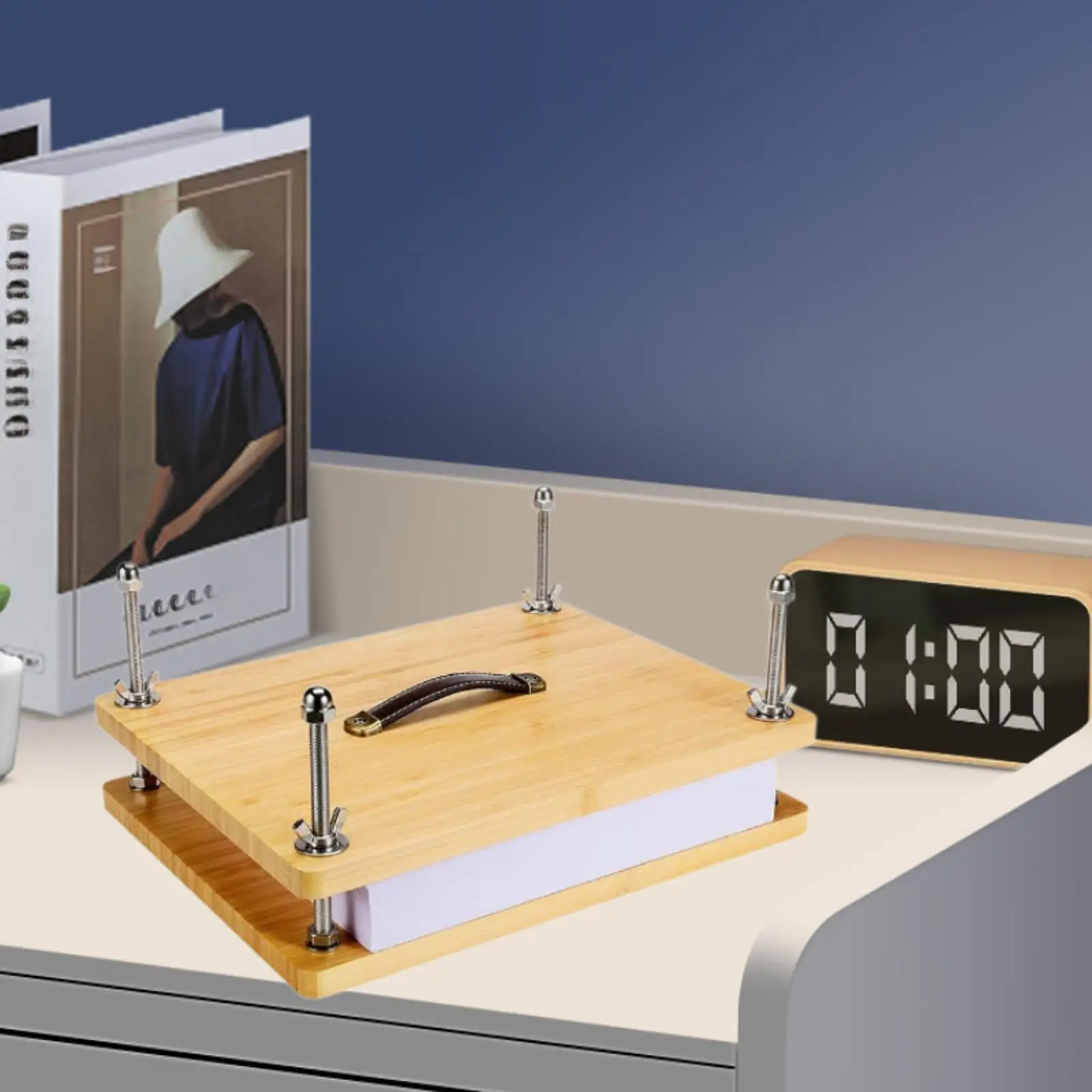 Bamboo Wood Book Press Binding Tool with Handle Portable Book Binding Machine for Home Office Desktop Photo Album Card DIY Gift