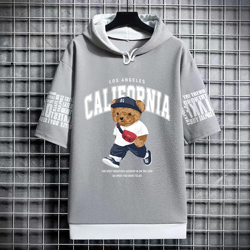 Summer Men\'s T-Shirts Japan Harajuku Fashion Streetwear Short Sleeve Hooded Tops Tees Casual Men Clothing Printed T Shirts Men