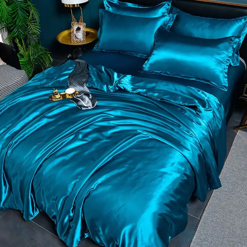 Bedding Set Solid Color Luxury Bedding Kit Rayon Satin Duvet Cover Set Twin Queen King Size Bed Set 3pcs/4pcs Home Textile